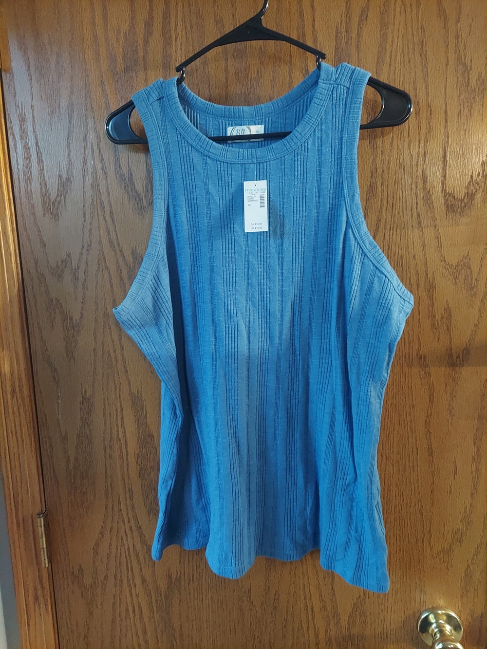 NWT Maurices 24/7 Ribbed High-Neck Tank Top Blue 1X